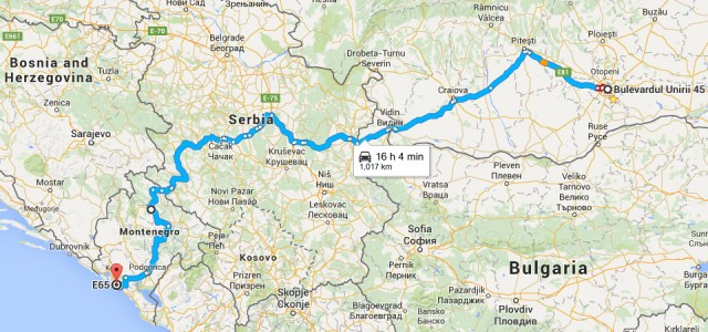 Harta traseu Bucuresti - Budva